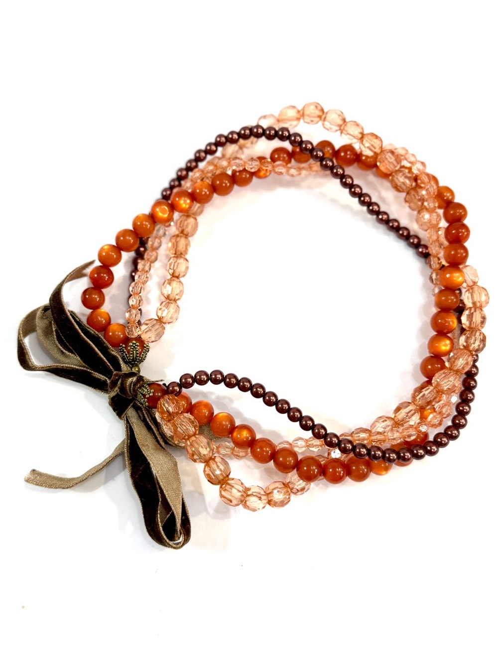 Rust Red Multi Strand Beaded Velvet Tie Necklace NWT